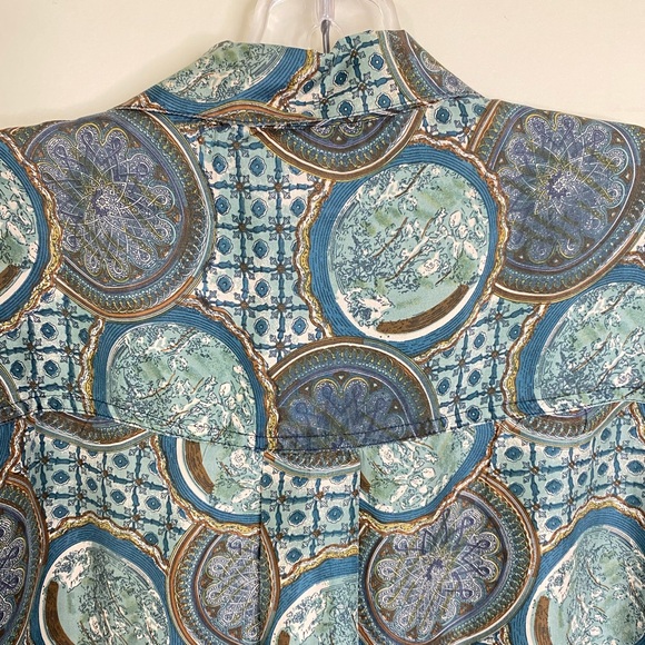 100% SILK SUMMA PURE SILK MENS BUTTON UP SHIRT IN AN ORNATE PATTERN LARGE - Picture 10 of 14